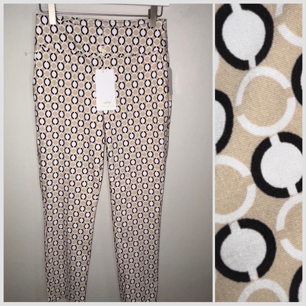 Swing Control NEW ankle length golf stretch pants skinny tan & black size Small